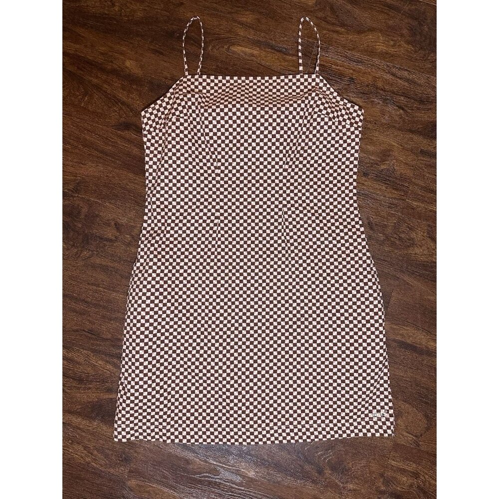 NWT LEVI'S Mini Dress L Brown/Pink Multicolor Check Adj. Spag. Straps w/pockets - Picture 4 of 13
